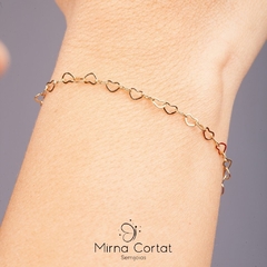 Pulseira Elo Coração 3mm 16cm+5cm banhado em ouro 18k