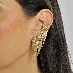 Brinco Ear Cuff Franja Cristal folheado em ouro 18k