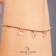 Pulseira Veneziana com Bolinhas e Zircônias Light Rose 16cm+5cm banhado em ouro 18k