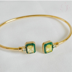 Bracelete Pedra Verde Quadrada banhado em ouro 18k na internet