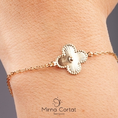 Pulseira Flor e Elo Cadeado 15cm+5cm banhado em ouro 18k - comprar online