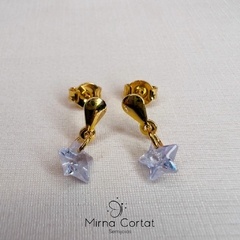 Brinco Gota Pingente Estrela Cristal banhado em ouro 18k - comprar online