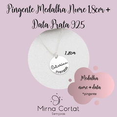 Pingente Medalha Nome 1,8cm + Data Prata 925