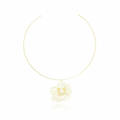 Choker Aro Pingente Flor Com Pérola 0,8mm banhado em ouro 18k - comprar online