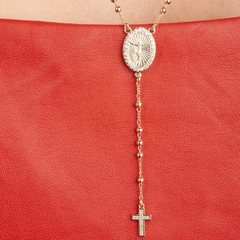 Colar Terço Cristo e Cruz Cravejado Cristal 3.5mm banhado em ouro 18k na internet