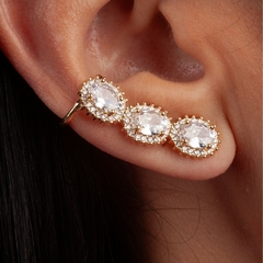 Brinco Ear Cuff Três Cristais banhado em ouro 18k