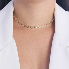 Chocker Corações Vazados 32cm+10cm banhado em ouro 18k - comprar online