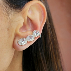 Brinco Ear Cuff Três Zircônias Cristais banhado em Prata