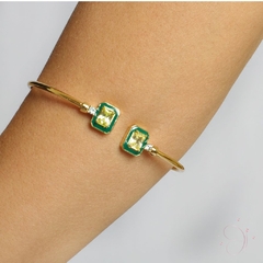 Bracelete Pedra Verde Quadrada banhado em ouro 18k