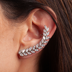 Brinco Ear Cuff Folhas Navete Cristal banhado em Ródio - comprar online