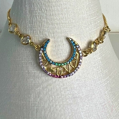 Pulseira Lua Cravejada Colors Ajustável banhado em ouro 18k - Mirna Cortat Semijoias -  Semijoias e Joias em Prata 925