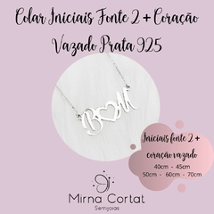 Colar Iniciais Fonte 2 + Coração Vazado Prata 925