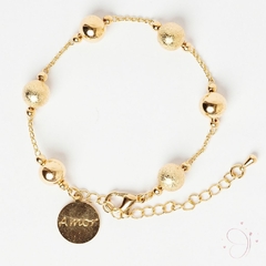 Pulseira Bola Lisa Craquelada Pingente Amor banhado em ouro 18k - comprar online