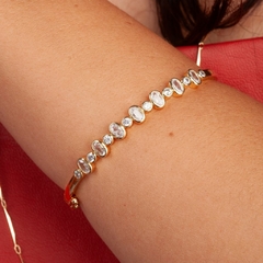 Bracelete Cristais Abaulado banhado em ouro 18k