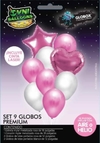 Set de 9 Globos Premium Estrella/Corazón Rosa