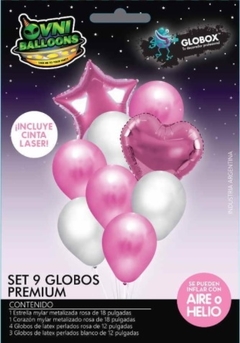 Set de 9 Globos Premium Estrella/Corazón Rosa