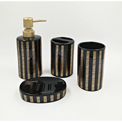 Set de baño ceramica rayado x4