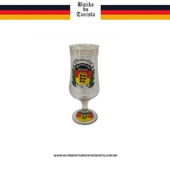 Taça para cerveja decorada com brasões típicos de Blumenau