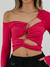 CROPPED COLOR CUT-OUT MANGA LONGA ROSA - loja online