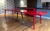 (LP) Mesa de comedor laqueada roja de Bacano. / 4 x 1 x 78