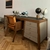 (ID) Escritorio de madera y lino con silla de Aguirre / 188/200x61x73 escritorio 52x52x42/80 silla