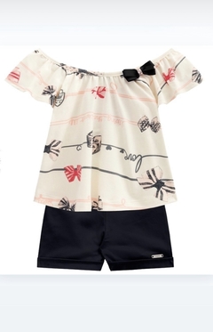 Conj. Mundo Bata com laço + Shorts preto