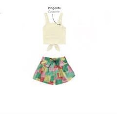 Conj. Cropped Bege + Shorts Colorido - comprar online