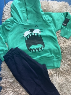 Conj. Moletom Blusa Tigre Verde + Calça Moletom Azul Marinho