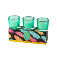 Trio de Velas Botânica Liberation - Home Fragrance Vidro Verde (embalagem com 3 unidades)