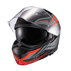 Capacete Texx Escamoteavel Kratos Nomade Cinz/Verm/Pret Fosc