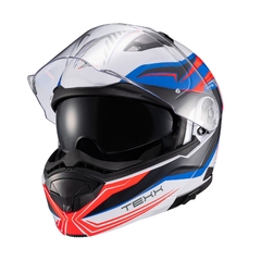 Capacete Texx Escamoteavel Kratos Nomade Azul/Verm/Branc Fsc