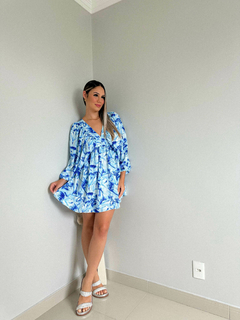 VESTIDO AÇUCENA-ESTAMPA AZUL - comprar online