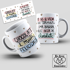 Caneca Chocolate E Muita Felicidades Corações