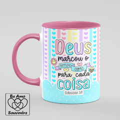 Caneca Deus Marcou o Tempo Certo