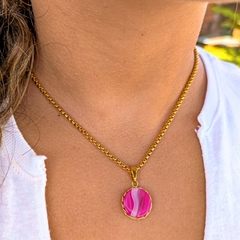 Colar Pedra Ágata Rosa Dourado - comprar online