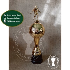 Trofeo copa pelota plástica con jugador/a en base de madera en internet