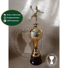 Trofeo copa pelota plástica con jugador handball en base de madera - comprar online