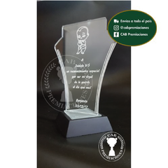 Trofeo distinción de acrílico grabado láser blanco en base de madera negra - modelo 1 - comprar online