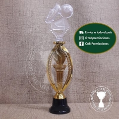 Trofeo plástico fútbol arco, botín, pelota transparente - Ovalado BN - - CAB Premiaciones