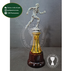 Trofeo Souvenir atletismo hombre corriendo plateado c/col baja en base madera