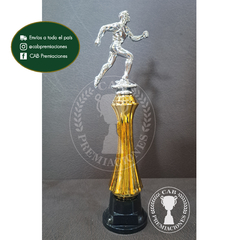 Trofeo Souvenir atletismo hombre corriendo plateado c/col alta en BN