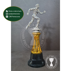 Trofeo Souvenir atletismo hombre corriendo plateado c/col baja en BN