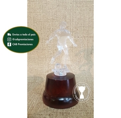 Trofeo Souvenir fútbol pequeño transparente en base de madera