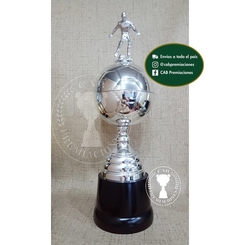 Trofeo copa pelota metálica c/fig fútbol masculino plateada en base de madera