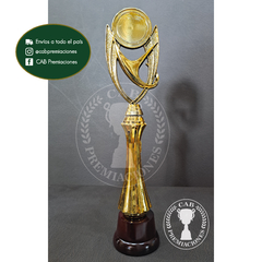 Trofeo Souvenir copa olimpica p/centro standard c/col alta en base madera