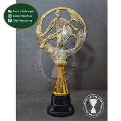 Trofeo Souvenir fútbol pelota calada dorada c/col baja en BN