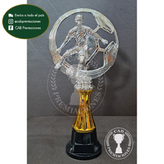 Trofeo Souvenir fútbol pelota calada plateada c/col baja en BN