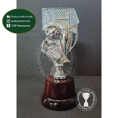 Trofeo Souvenir Fútbol Arco, Botín, Pelota plateado en base de madera