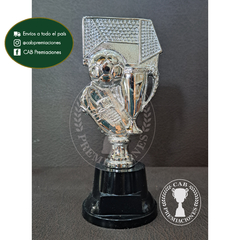 Trofeo Souvenir Fútbol Arco, Botín, Pelota plateado en BN