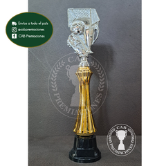 Trofeo Souvenir Fútbol Arco, Botín, Pelota plateado c/col alta en BN